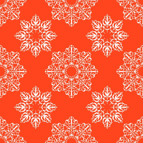 Naadloze patroon met sneeuwvlokken op een rode achtergrond — Stockfoto