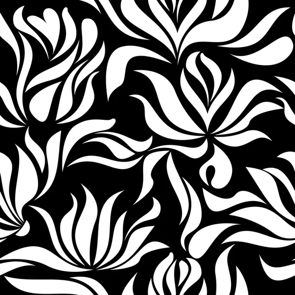 Patrón sin costuras con flores blancas sobre fondo negro —  Fotos de Stock