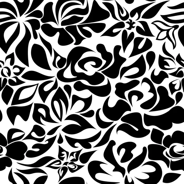 Nahtloses Muster mit schwarzen Blüten auf weißem Hintergrund — Stockfoto