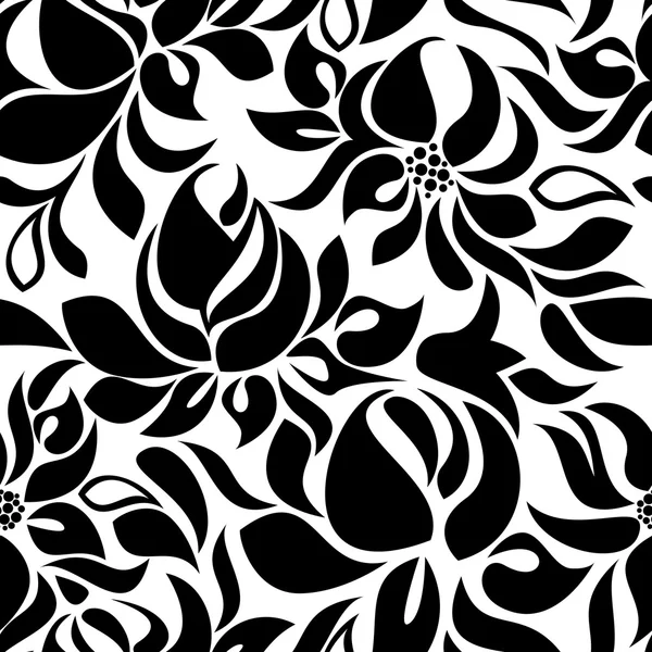 Seamless pattern with black flowers on a white background