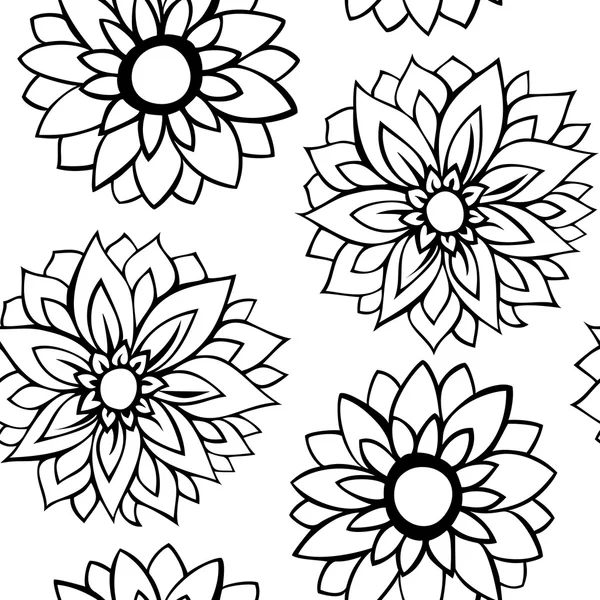 Patrón sin costuras con flores negras sobre fondo blanco — Foto de Stock