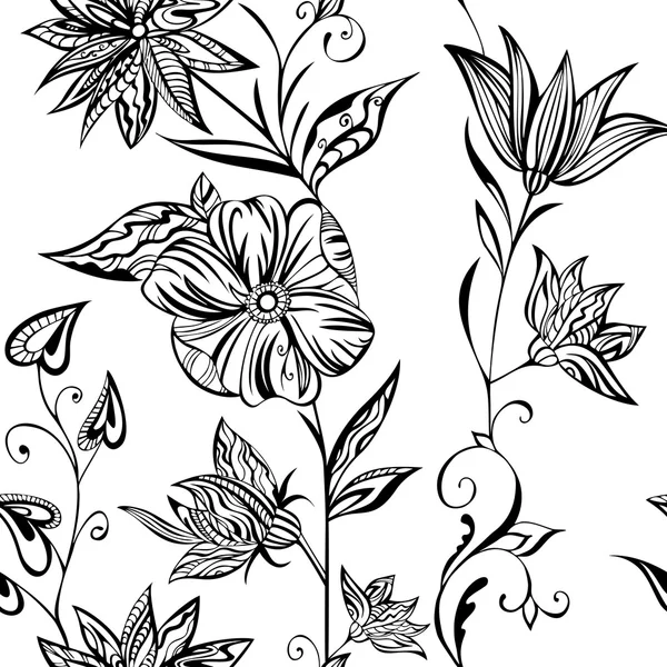 Seamless pattern: fantastic flowers on a white background — 图库照片