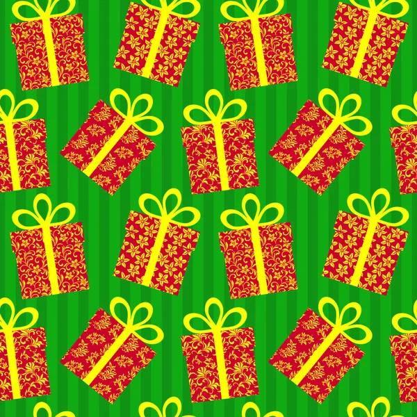 Seamless gift pattern on a green background — Zdjęcie stockowe