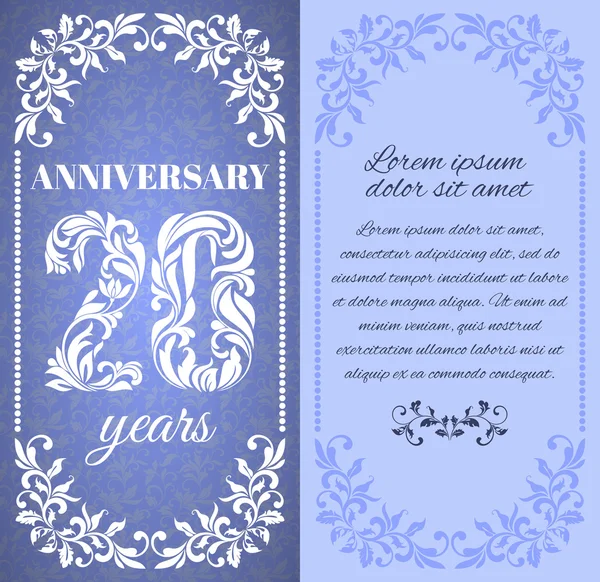 Plantilla de lujo con marco floral y un patrón decorativo para el 20 aniversario. Hay un lugar para el texto — Vector de stock