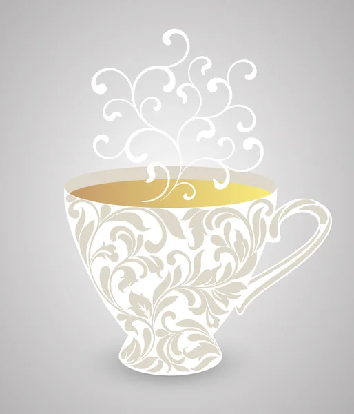 Cup with floral ornament and steam from swirls — Stock Vector