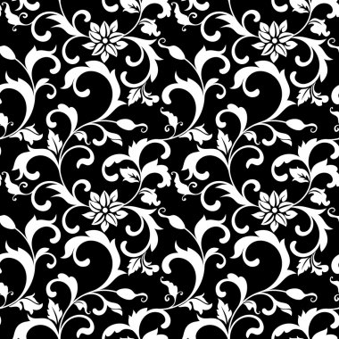 Elegant seamless pattern with decoration flowers on a black back clipart