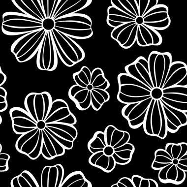 Siyah bir zemin üzerine çiçekli grafik Seamless Modeli