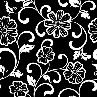 Siyah bir zemin üzerine çiçekli grafik Seamless Modeli