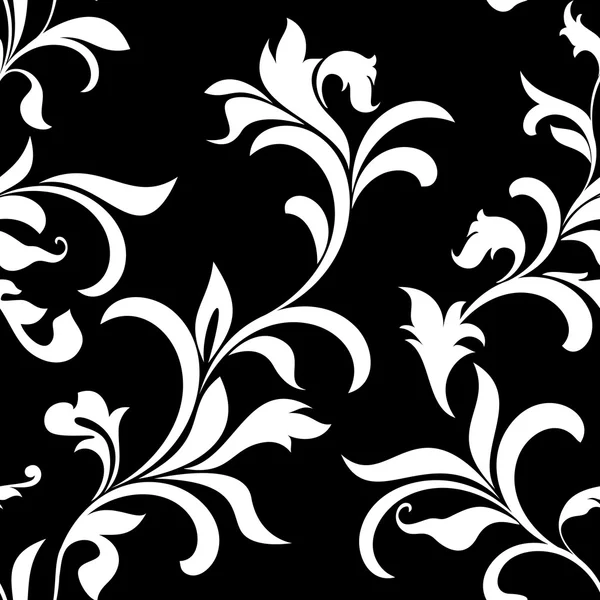 Elegante patrón sin costuras con flores de decoración en una espalda negra — Vector de stock
