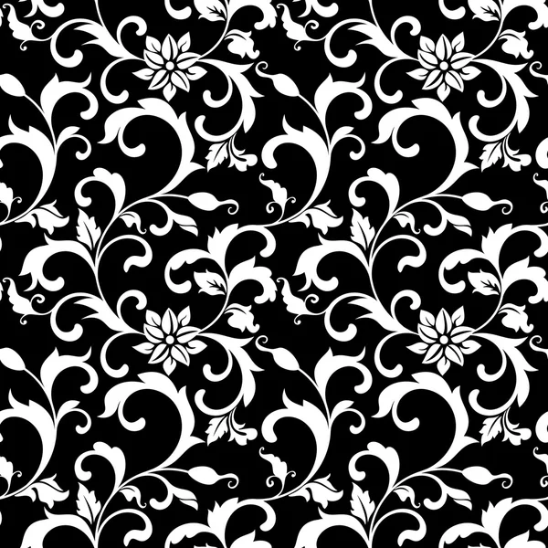 Élégant motif sans couture avec des fleurs de décoration sur un dos noir — Image vectorielle