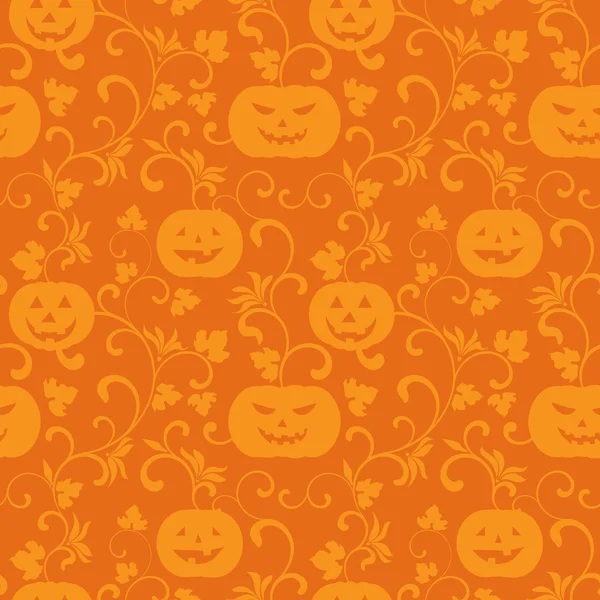 Naadloze halloween patroon met pumpkins op een oranje achtergrond — Stockvector