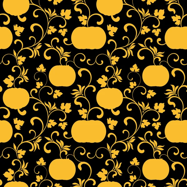 Patrón de halloween sin costuras con calabazas sobre un fondo negro — Vector de stock