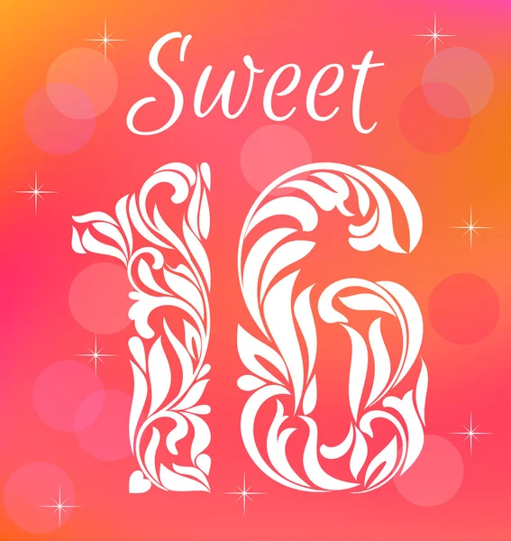 Fényes üdvözlőkártya meghívó sablon. Sweet Sixteen — Stock Vector