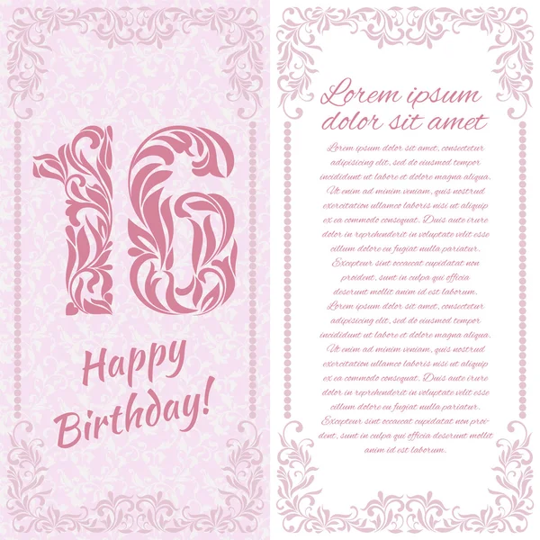 Happy 16th Birthday. Greeting card  with space for text — Stock Vector