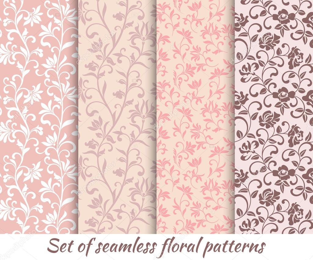 Set of floral seamless patterns in vintage style.
