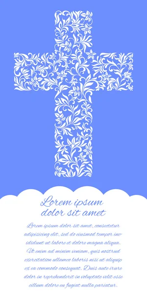 Flyer with Cross dari ornamen bunga dengan latar belakang biru. T - Stok Vektor