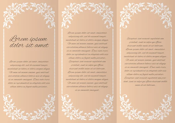 Booklet layout of three pages with vintage frames. — Stock Vector