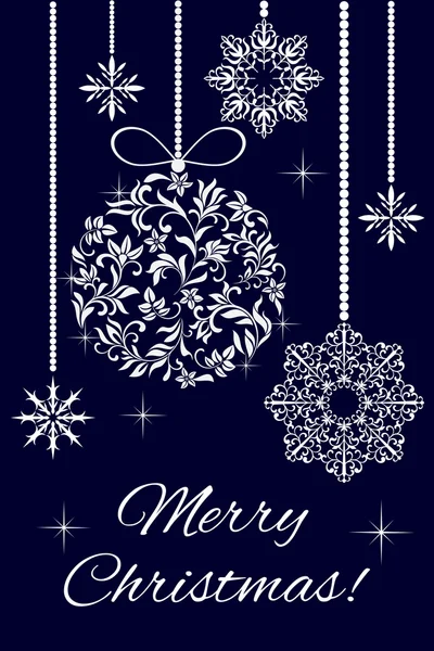 Элегантная открытка - Счастливого Рождества! Рождественский колокол и бал из цветочного орнамента — стоковый вектор
