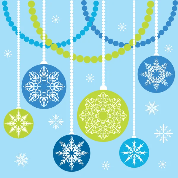 青の背景に雪の結晶のクリスマス ボール — ストックベクタ