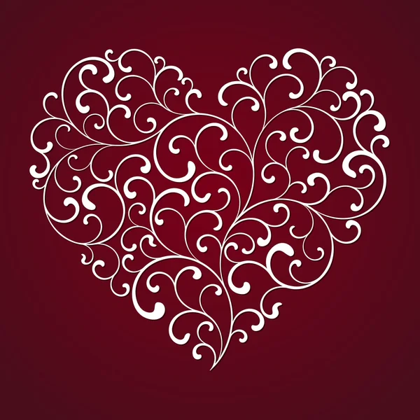 Corazón decorativo de rizos sobre fondo rojo — Vector de stock