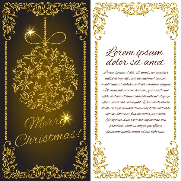 Elegante Weihnachtspostkarte: Kugel mit Goldglitzern aus einem floralen Ornament. Es gibt einen Platz für Text — Stockvektor