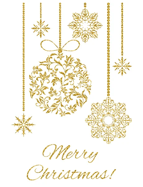 Elegant Christmas postcard: Christmas decoration with gold glitter on a white background — Stock Vector