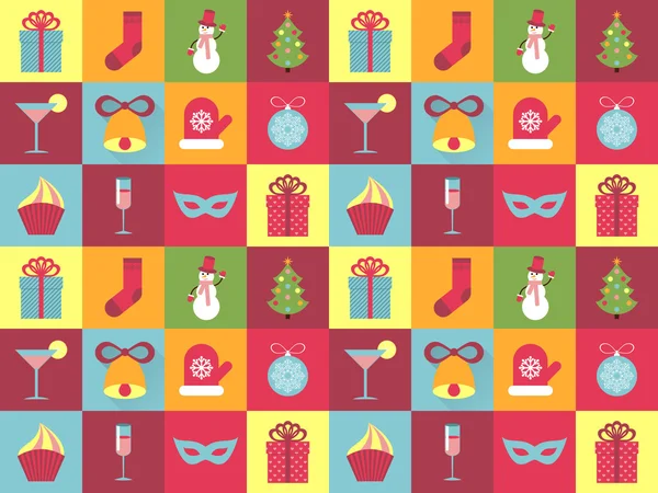 원활한 패턴: 평지의 스타일에서 크리스마스 장식의 세트 — 스톡 벡터
