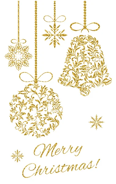 Elegant Christmas postcard: Christmas decoration with gold glitter on a white background — Stock Vector