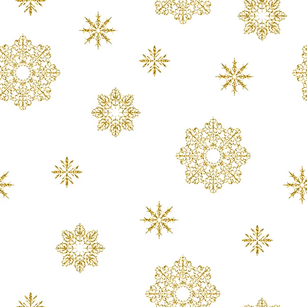 Motif sans couture de luxe avec des flocons de neige en or sur un fond blanc — Image vectorielle