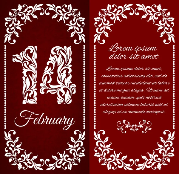 Κομψό ευχετήρια κάρτα. 14 Φεβρουαρίου. Τα στοιχεία από μια floral διακόσμηση — Διανυσματικό Αρχείο