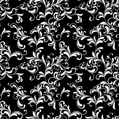 Lüks seamless modeli. Oyma swirls ve yapraklarda siyah bir arka plan. Vintage tarzı
