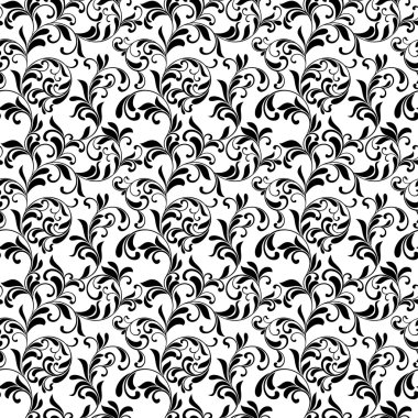 Zarif seamless modeli. Oyma swirls ve beyaz bir arka plan yapraklarda. Vintage tarzı