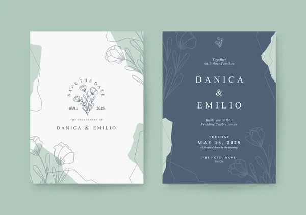 Wedding Card Template Beautiful Hand Drawn Floral — 스톡 벡터