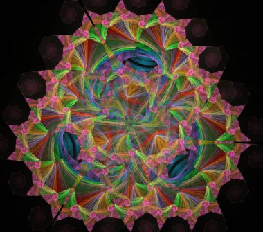 Çizimler saykodelik fraktal fraktal fraktal geometrik renkli süsleme 3D