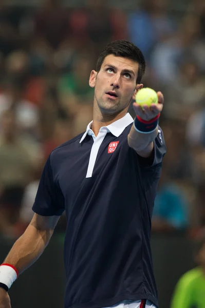 Novak Djokovic au match de tennis de l'exposition — Photo