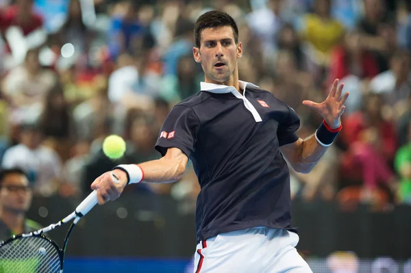 Novak Djokovic bij tentoonstelling tenniswedstrijd — Stockfoto