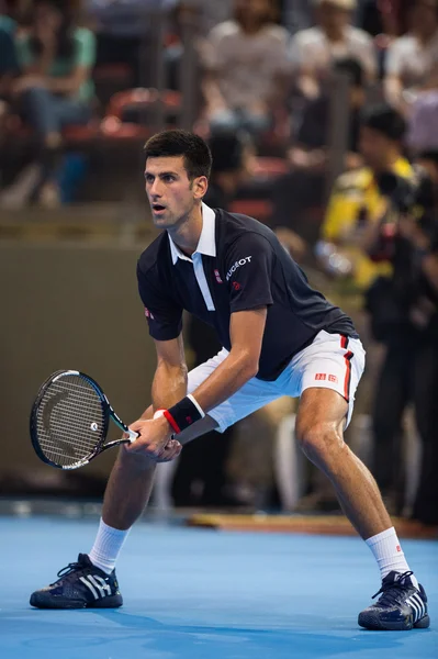 Novak Djokovic at exhibition tennis match — Stock fotografie