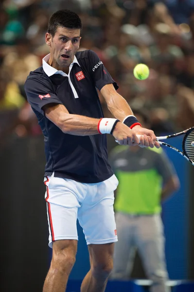 Novak Djokovic på utställningen tennismatch — Stockfoto