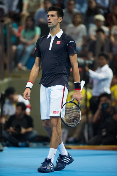 Новак Джокович на виставці тенісного матчу — стокове фото