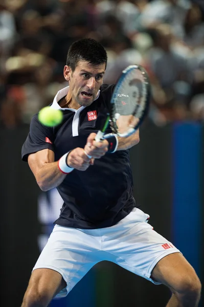 Novak Djokovic au match de tennis de l'exposition — Photo