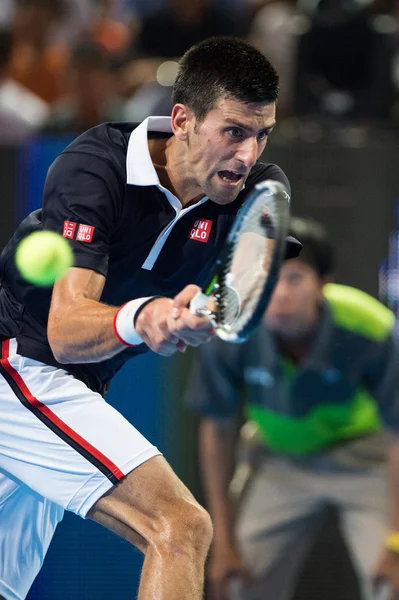 Novak Djokovic au match de tennis de l'exposition — Photo