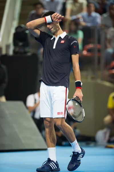 Novak Djokovic au match de tennis de l'exposition — Photo