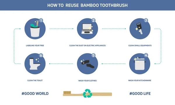 Infographic Illustration How Reuse Bamboo Toothbrush Healthy Lifestyle Flat Design — Stock Vector