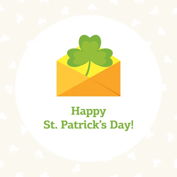 St Patrick's Day tema ile vektör çizim. Turuncu zarf woth yonca.