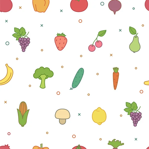 Vektör Dikişsiz desen renkli meyve ve sebzeler ile.