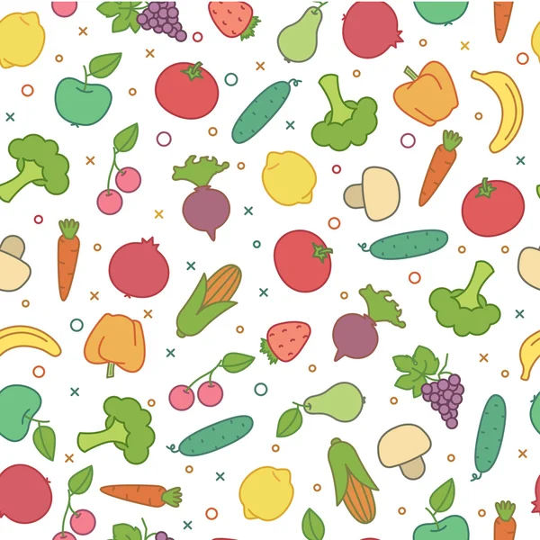 Vektör Dikişsiz desen renkli meyve ve sebzeler ile.