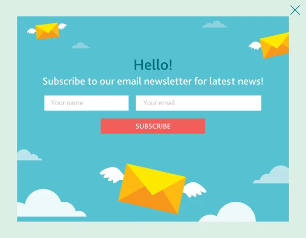 Vector mall för e-post prenumerera. Med kuvert i himlen. — Stock vektor