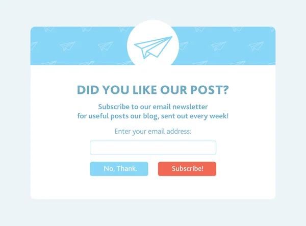 Vektör şablonu e-posta için abone. Kağıt Uçak ile.