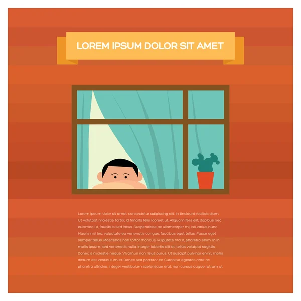 Vector sad boy at the window, with text — Stock Vector