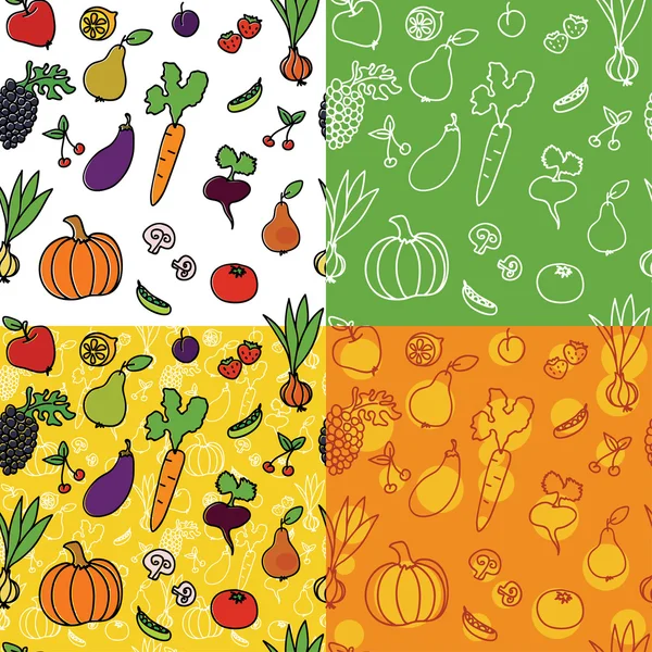 Meyve ve sebze ile kesintisiz renkli desenler vektör